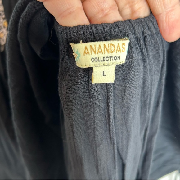 Anandas black boho peasant blouse long sleeve size large - Picture 2 of 8